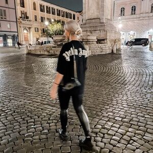PALM ANGELS CLASSIC LOGO OVER TEE BLACK WHITE